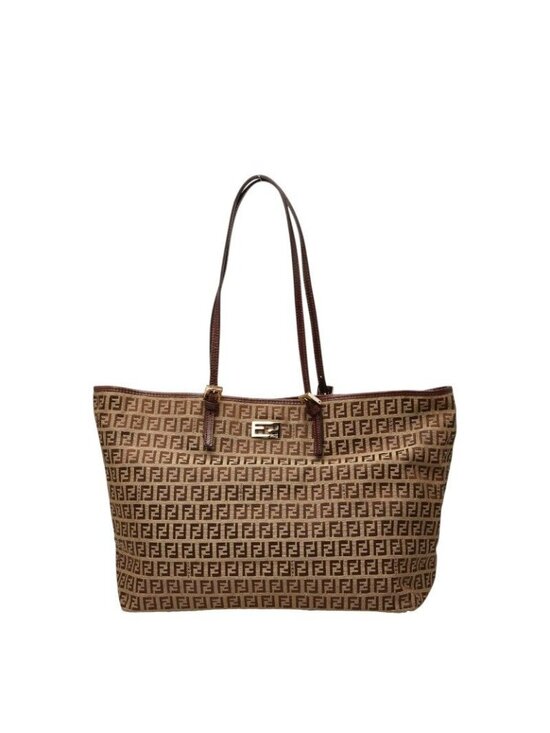 Fendi Handbags - Fendi Zucchino Tote Beige Brown Canvas Leather